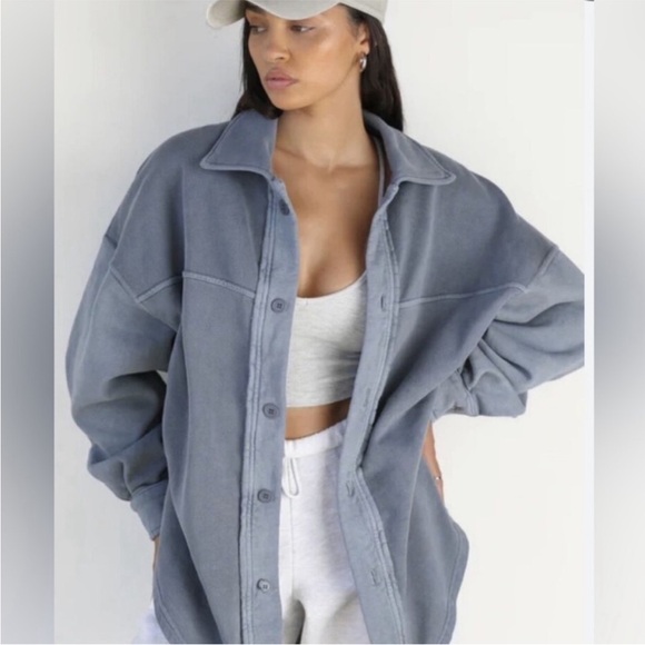 Joah Brown Oversized Button Down Shirt Jacket 
Washed Navy Blue 
Size S/M - Picture 1 of 7